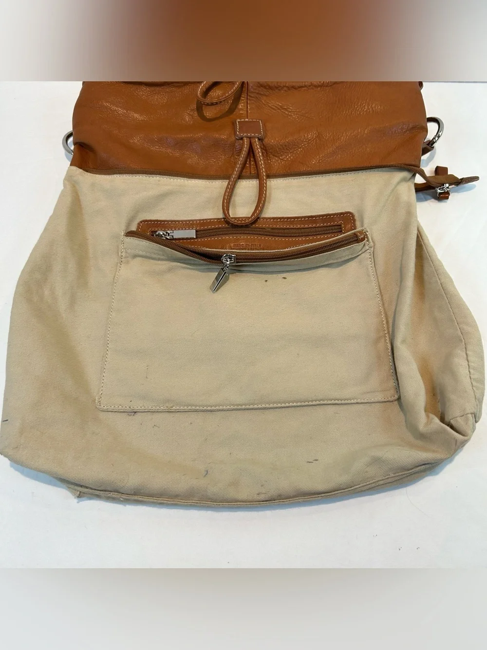 Structured Italian Leather Hobo Bag in Cognac with Wrapped Leather Accents